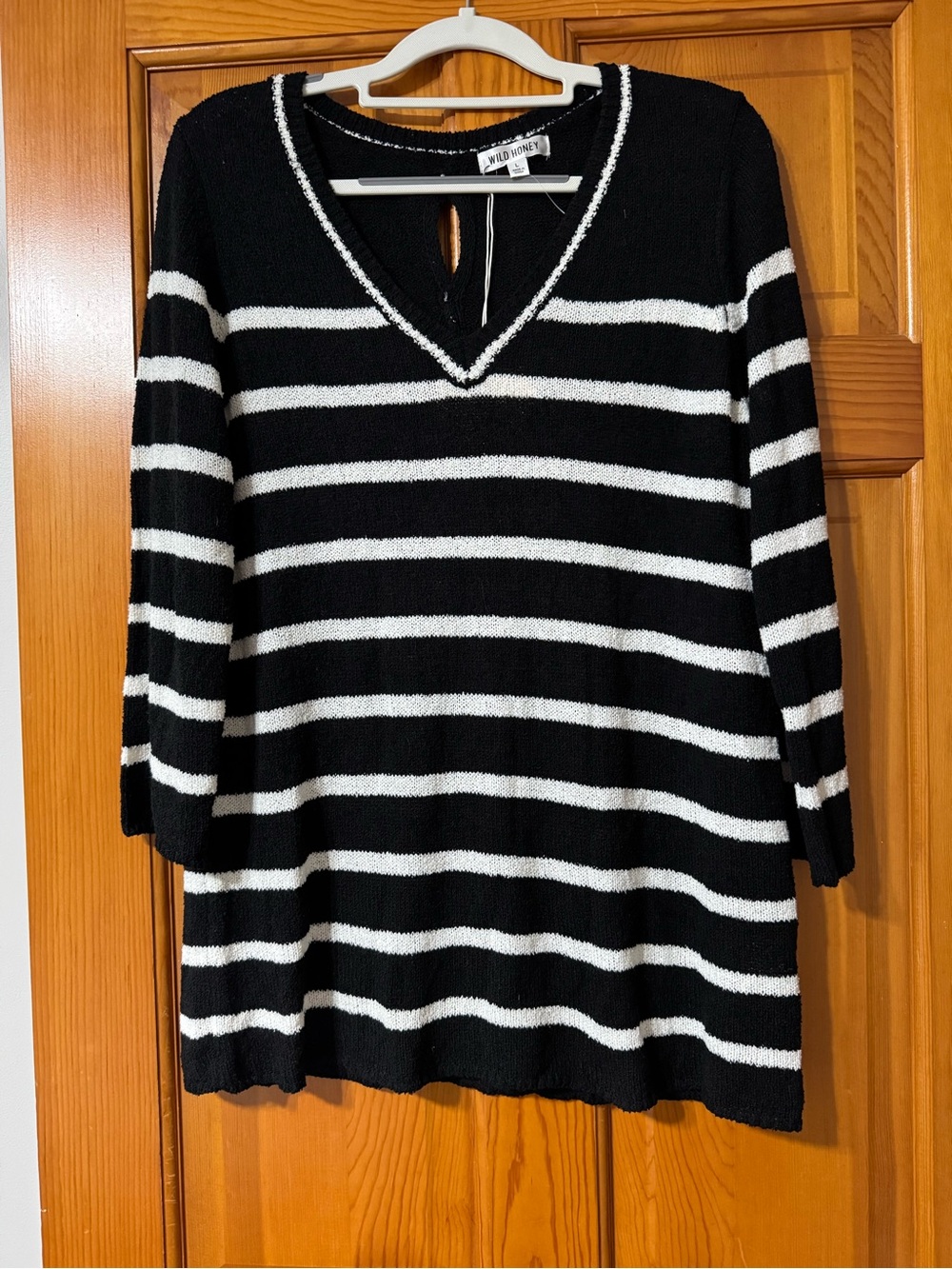 Wild Honey Black & White Striped V-Neck Knit Sweater